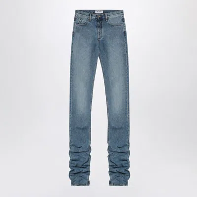 Attico Sky Blue Jeans With Long Leg Curled At The Hem In Blue