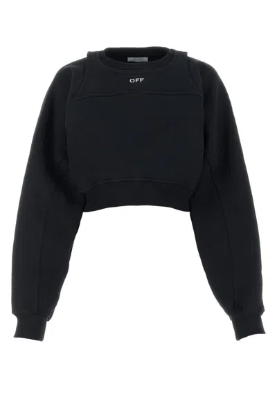 Off-white Cotton Sweatshirt With Frontal Logo In Black