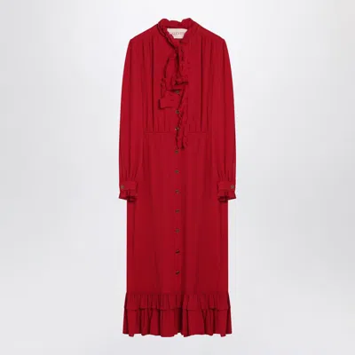 Valentino Ruffled Midi Dress In Red