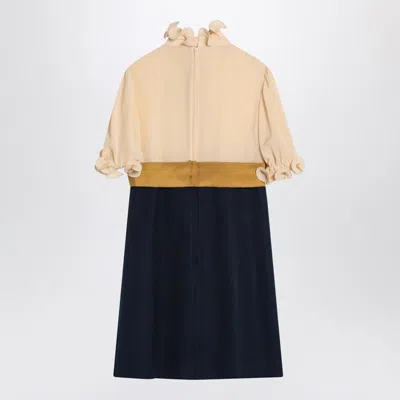 Valentino Womens Provence Blue Betulla Frilled Contrast-texture Silk Mini Dress In Black