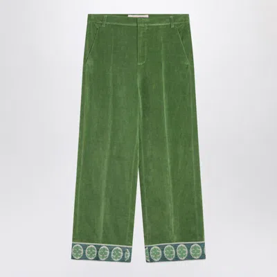 Valentino Washed Cotton-linen Velvet Trousers With Jacquard Hems