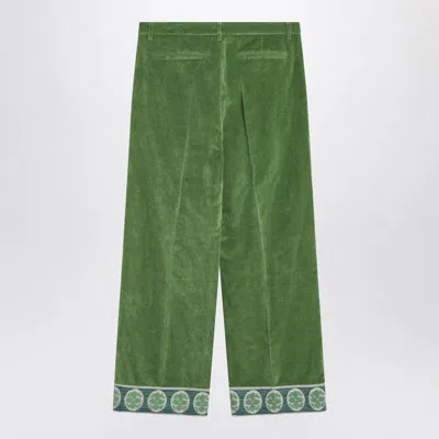 Valentino Washed Cotton-linen Velvet Trousers With Jacquard Hems