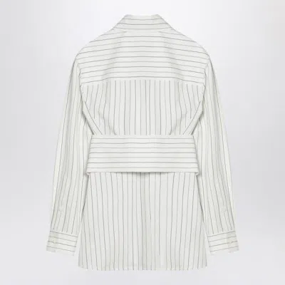Burberry Belted Pinstriped Cotton-poplin Shirt In White