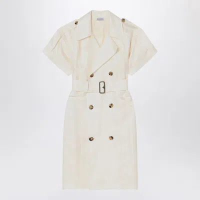 Burberry Waist Belted Short Sleeves Epaulettes Lapels In White