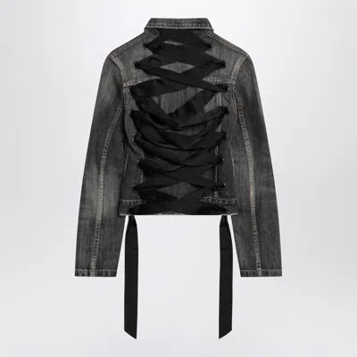 Balenciaga Dark Denim Jacket With Laces In Multi