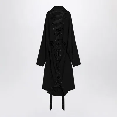 Balenciaga Black Shirt Dress With Intertwined Ribbons Women In Black