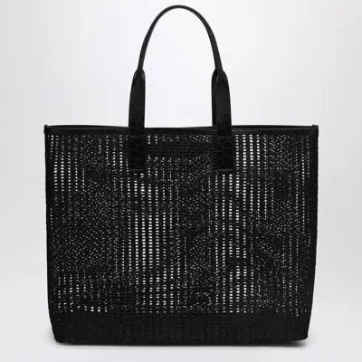 Dolce & Gabbana Leather Intreccio Shopper Bag In Black