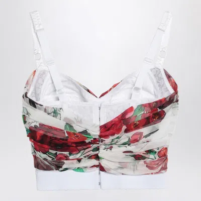 Dolce & Gabbana Bustier Top In Marquisette And Chiffon With Rose Print In Multi