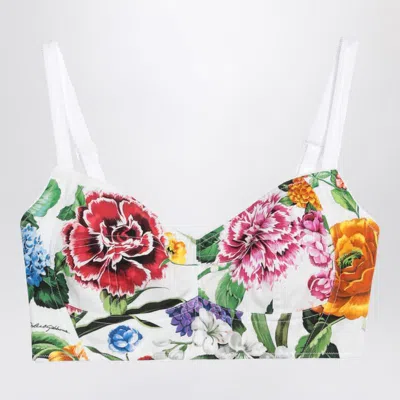 Dolce & Gabbana Multicolor Top With All-over Floral Motif And Adjustable Shoulder Straps In Cotton Blend Woman In Multi