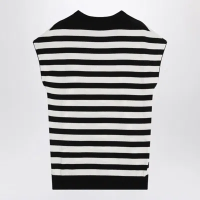 Dolce & Gabbana Black And White Sleeveless Top With Round Neck And All-over Strpied Motif