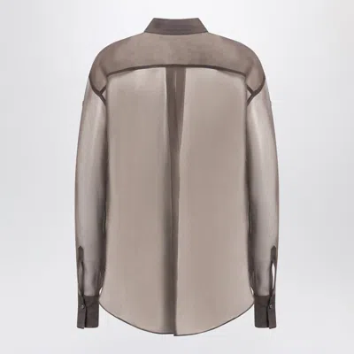 Brunello Cucinelli Brown Shirt With Semi-transparent Design And Embroidery On The Front In Silk Woman In Brown