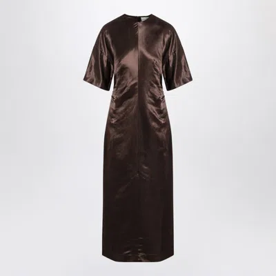 Loulou Studio Long Brown Dress In Linen And Silk