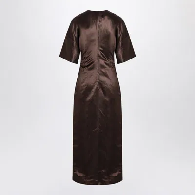 Loulou Studio Long Brown Dress In Linen And Silk