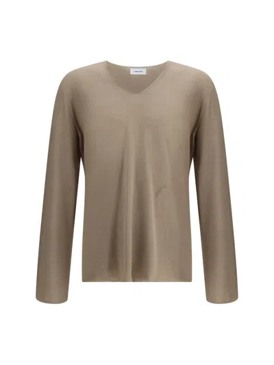 Ferragamo V-neck Sweater With Long Sleeves In Neutral