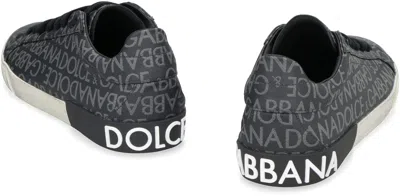 Dolce & Gabbana Leather And Fabric Low-top Sneakers With All-over Motif In Black