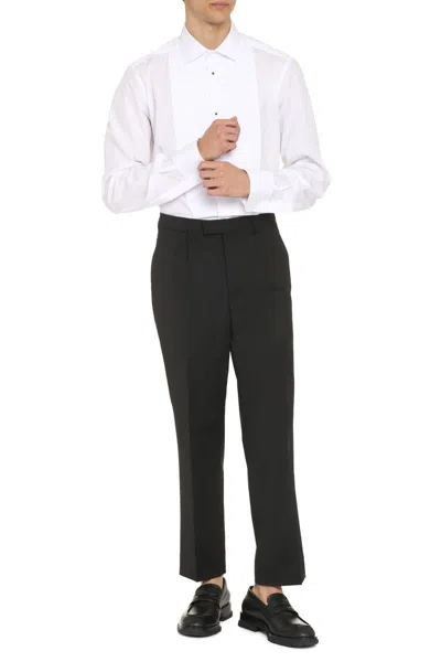 Dolce & Gabbana White Cotton Poplin Gold Tuxedo Shirt In White