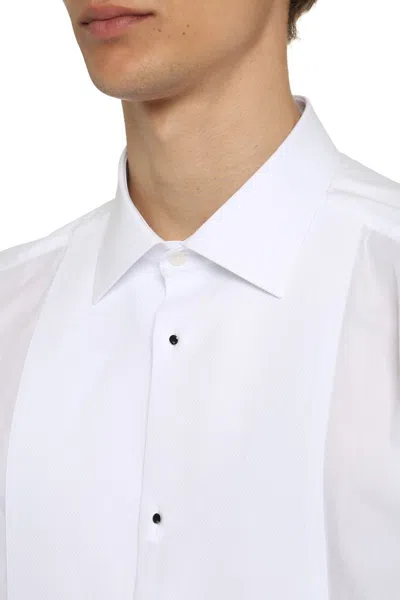 Dolce & Gabbana White Cotton Poplin Gold Tuxedo Shirt In White