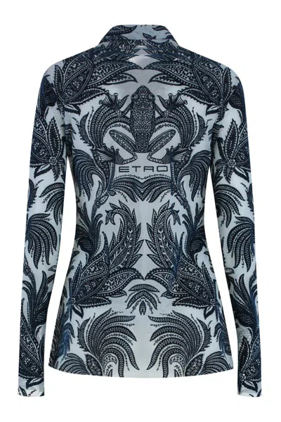 Etro Paisley Tulle Long-sleeved Shirt In Blue