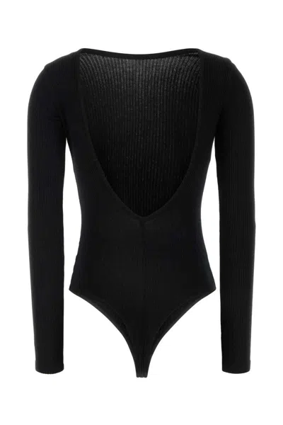 Agolde Ribbed Texture Long Sleeves Scoop Back Bodysuit In Black