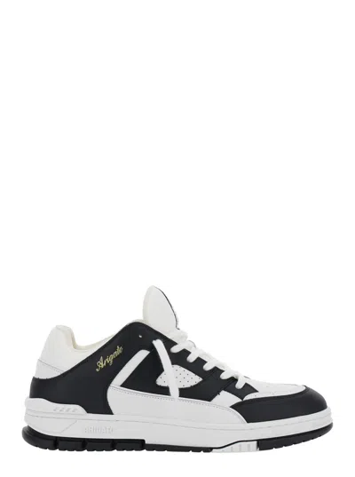 Axel Arigato Men 'area Lo' Black And White Low Top Sneakers With Laminated Leather In Leather Blend In White