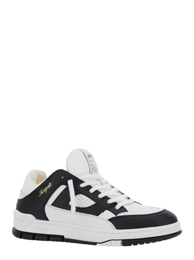 Axel Arigato Men 'area Lo' Black And White Low Top Sneakers With Laminated Leather In Leather Blend In White