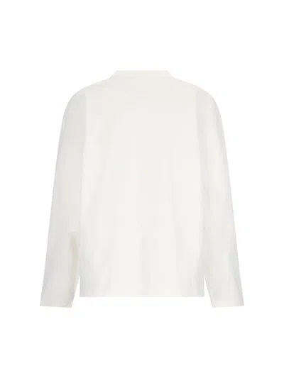 Jil Sander Crew Neck Long Sleeves T-shirt With Ribbed Collar And Printed Logo On The Front Clothing In Metallic