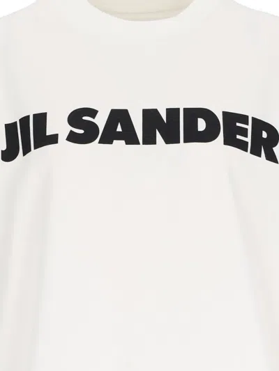 Jil Sander Crew Neck Long Sleeves T-shirt With Ribbed Collar And Printed Logo On The Front Clothing In Metallic