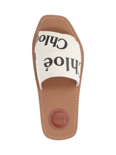 Chloé Ivory Linen Woody Slippers In Neutral