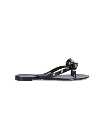 Valentino Heel Sandals With Bow Accent And Studded Embellishments