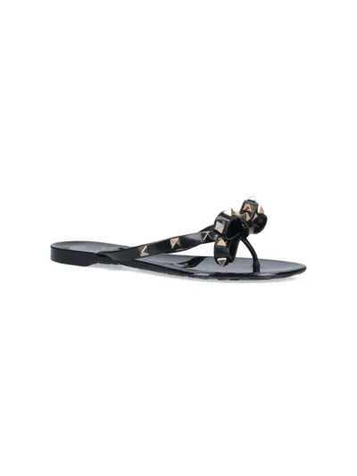 Valentino Heel Sandals With Bow Accent And Studded Embellishments