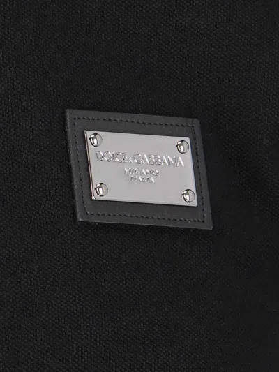 Dolce & Gabbana Dark Gray Logo Plaque Cotton Men Polo Shirt T-shirt In Black