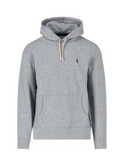 Polo Ralph Lauren Classic Pullover Hoodie With Drawstring In Gray