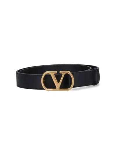 Valentino Adjustable Length Gold-tone Buckle Belts In Black