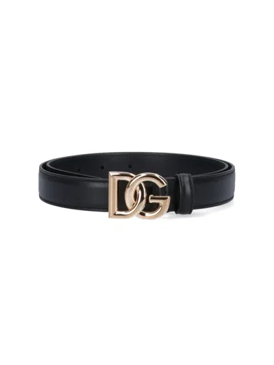 Dolce & Gabbana Dg Logo Leather Belt In Black