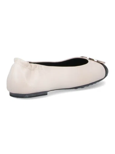 Tory Burch Claire Two-color Leather Ballet Flats In Nude