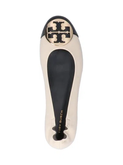 Tory Burch Claire Two-color Leather Ballet Flats In Nude