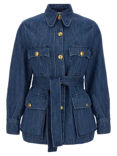 Valentino Denim Safari Jacket In Blue