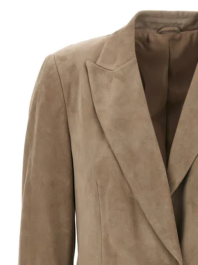 Brunello Cucinelli Suede Blazer With Flap Pockets And Notch Lapel In Brown