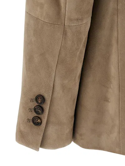 Brunello Cucinelli Suede Blazer With Flap Pockets And Notch Lapel In Brown