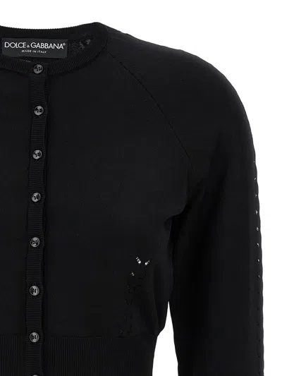 Dolce & Gabbana Crew Neck Cropped Length Cardigan In Black