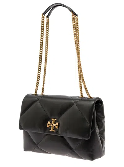 Tory Burch 'kira Diamond' Black Crossbody Bag With Double T Logo In Quilted Leather Woman