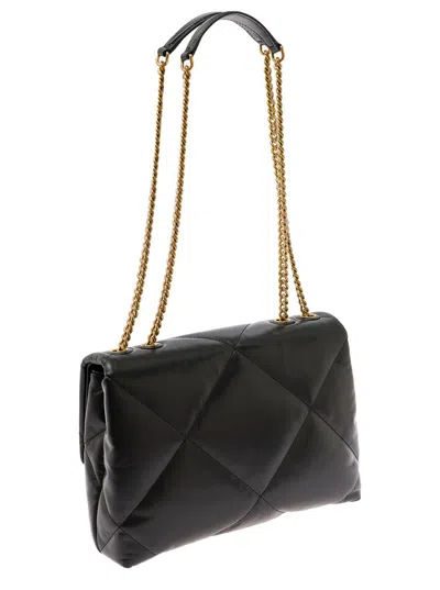 Tory Burch 'kira Diamond' Black Crossbody Bag With Double T Logo In Quilted Leather Woman