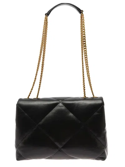 Tory Burch 'kira Diamond' Black Crossbody Bag With Double T Logo In Quilted Leather Woman