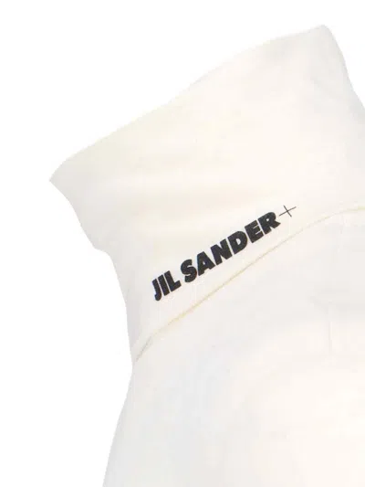 Jil Sander Logo Wool Blend Jersey Turtleneck Top In White