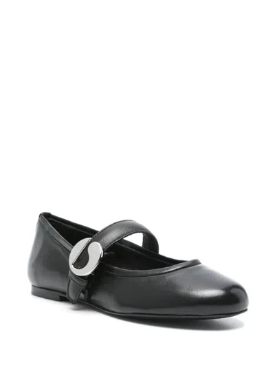 Coperni Calf Leather Ballerinas In Black With Logo-buckle Fastening