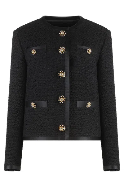 Dolce & Gabbana Jeweled Button Boucle Jacket In Black