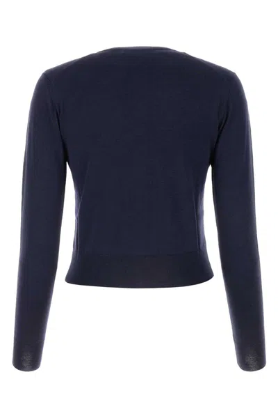 Maison Kitsuné Navy Blue Wool Cardigan In Blue