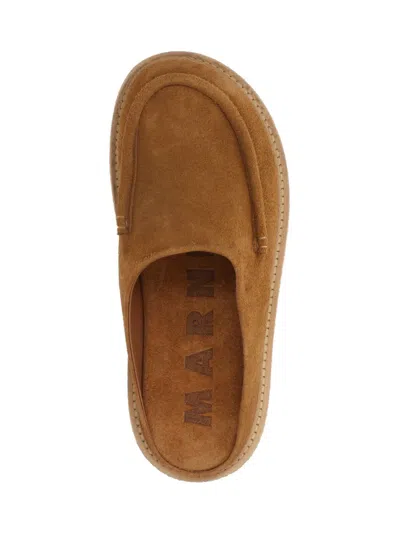 Marni Brown Suede Sabot Slip-on Loafers