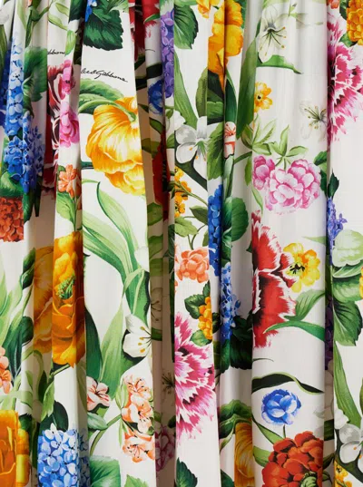 Dolce & Gabbana Multicolor Maxi Skirt With Logo Lettering Detail On The Front And All-over Floral Print In Cotton Wo