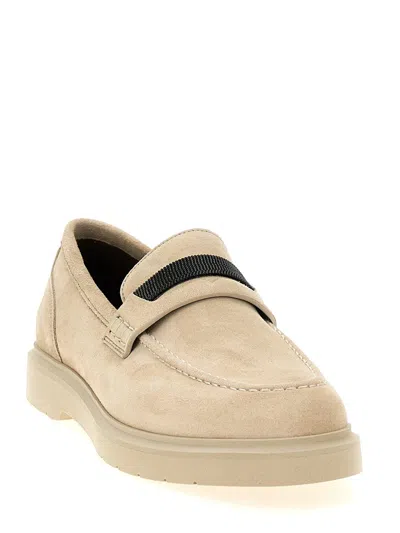 Brunello Cucinelli Beige Loafers With Monile Detail In Suede Woman